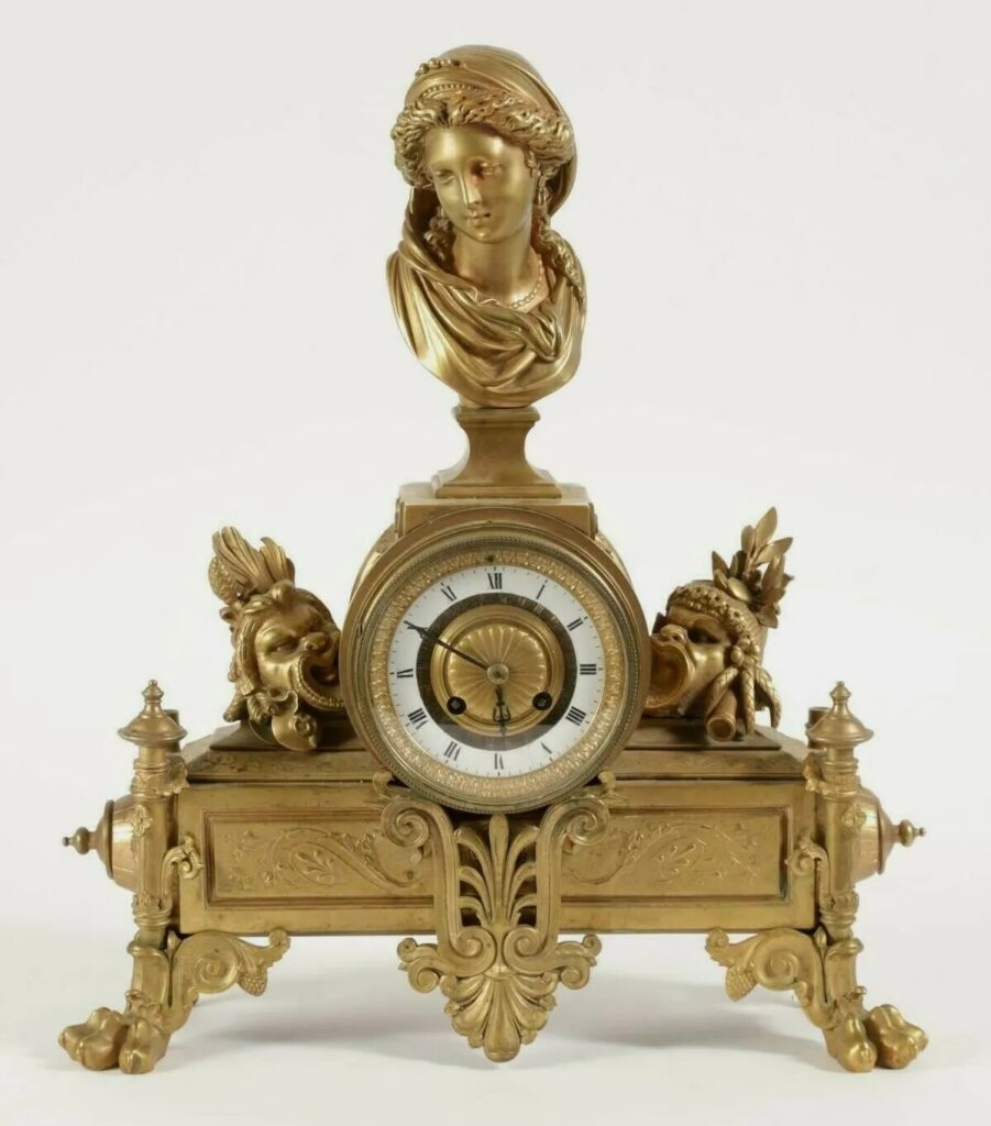 French Charpentier gilt bronze Venus figural mantel clock